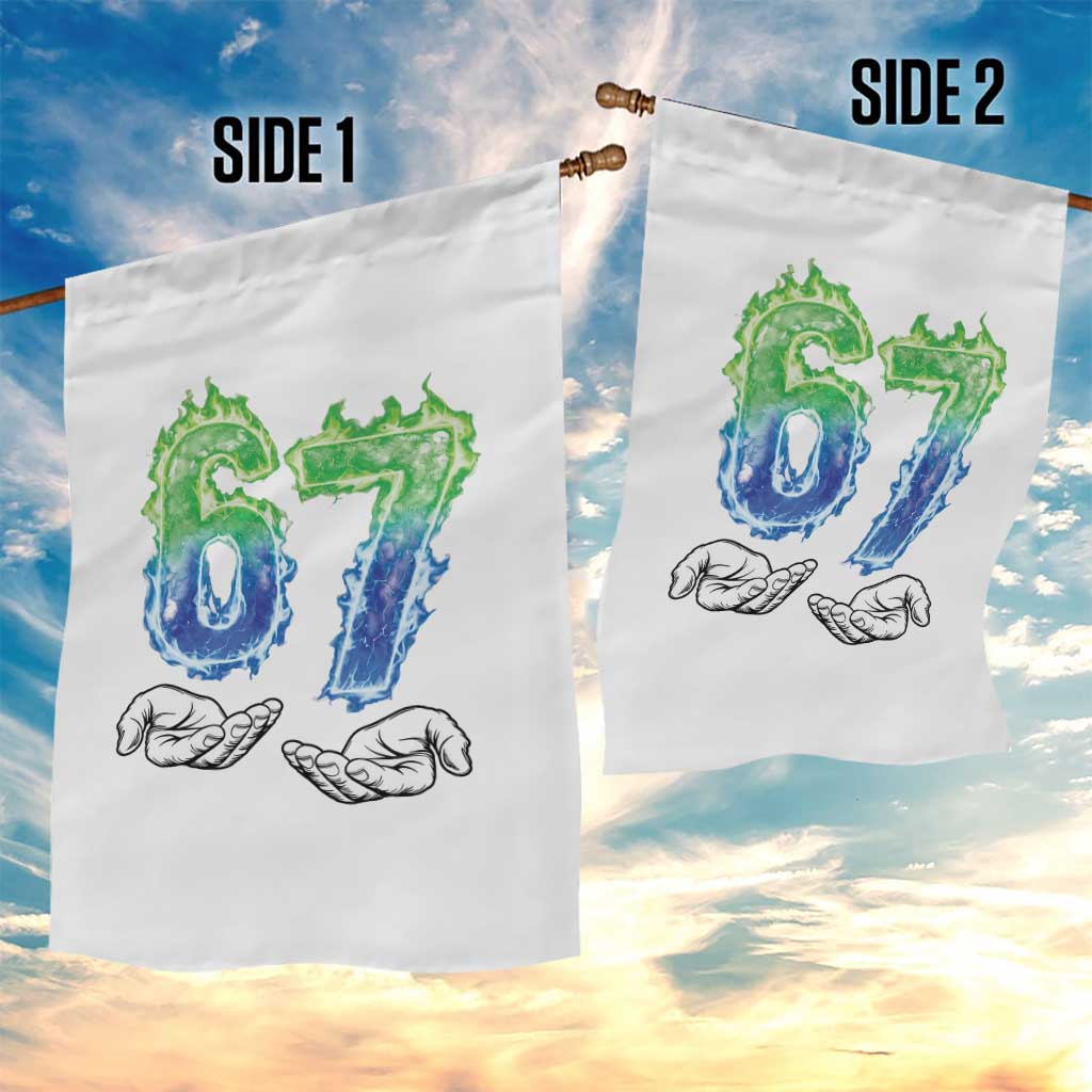 Green Fire Flame Six Seven Garden Flag Trendy Meme Gift