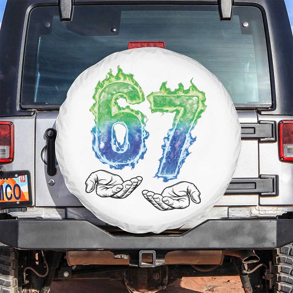Green Fire Flame Six Seven Spare Tire Cover Trendy Meme Gift
