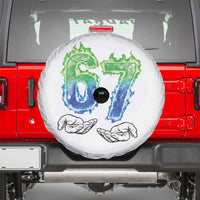 Green Fire Flame Six Seven Spare Tire Cover Trendy Meme Gift