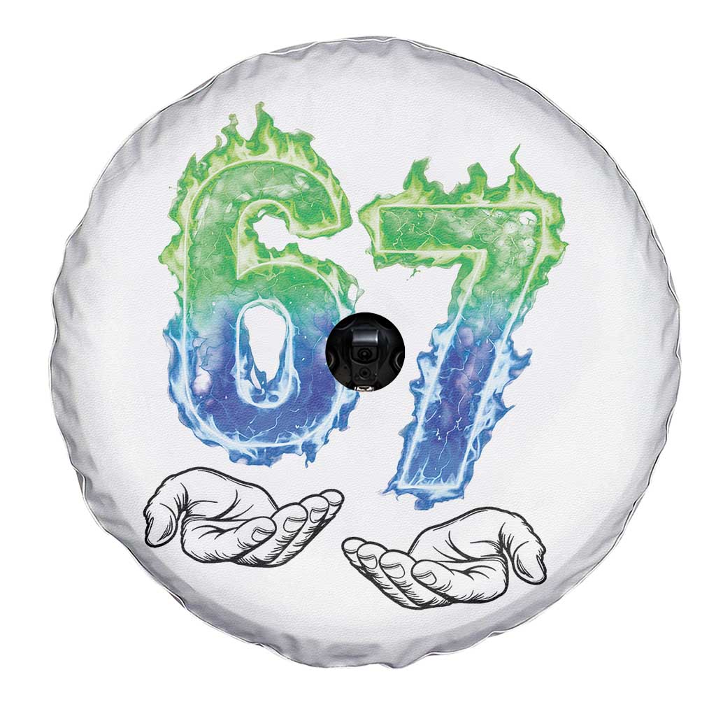 Green Fire Flame Six Seven Spare Tire Cover Trendy Meme Gift