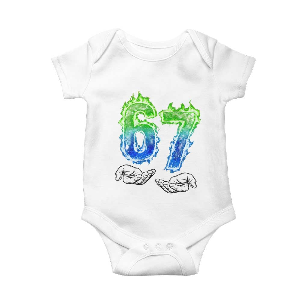 Green Fire Flame Six Seven Baby Onesie Trendy Meme Gift