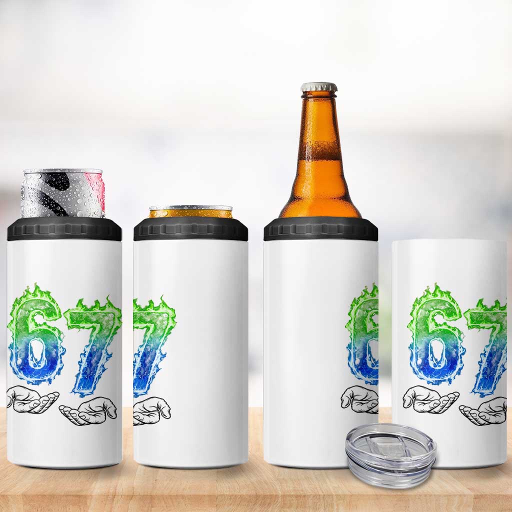 Green Fire Flame Six Seven 4 in 1 Can Cooler Tumbler Trendy Meme Gift