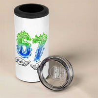 Green Fire Flame Six Seven 4 in 1 Can Cooler Tumbler Trendy Meme Gift