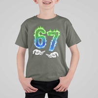 Green Fire Flame Six Seven T Shirt For Kid Trendy Meme Gift