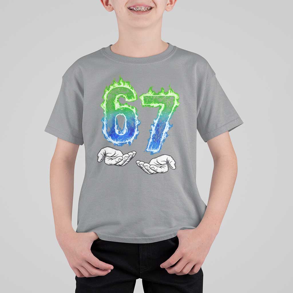 Green Fire Flame Six Seven T Shirt For Kid Trendy Meme Gift