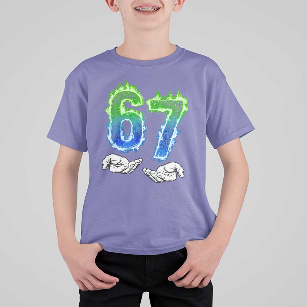 Green Fire Flame Six Seven T Shirt For Kid Trendy Meme Gift