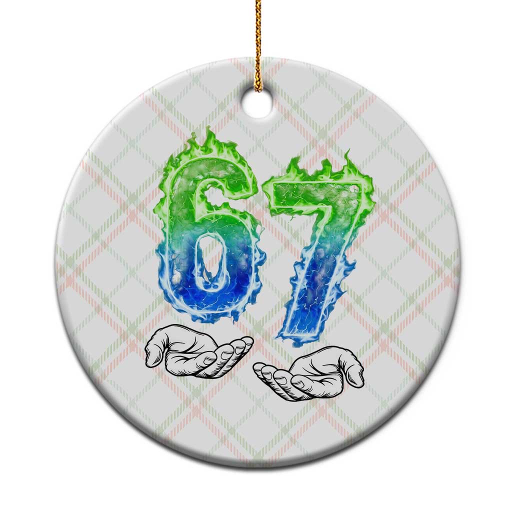 Green Fire Flame Six Seven Ceramic Ornament Trendy Meme Gift