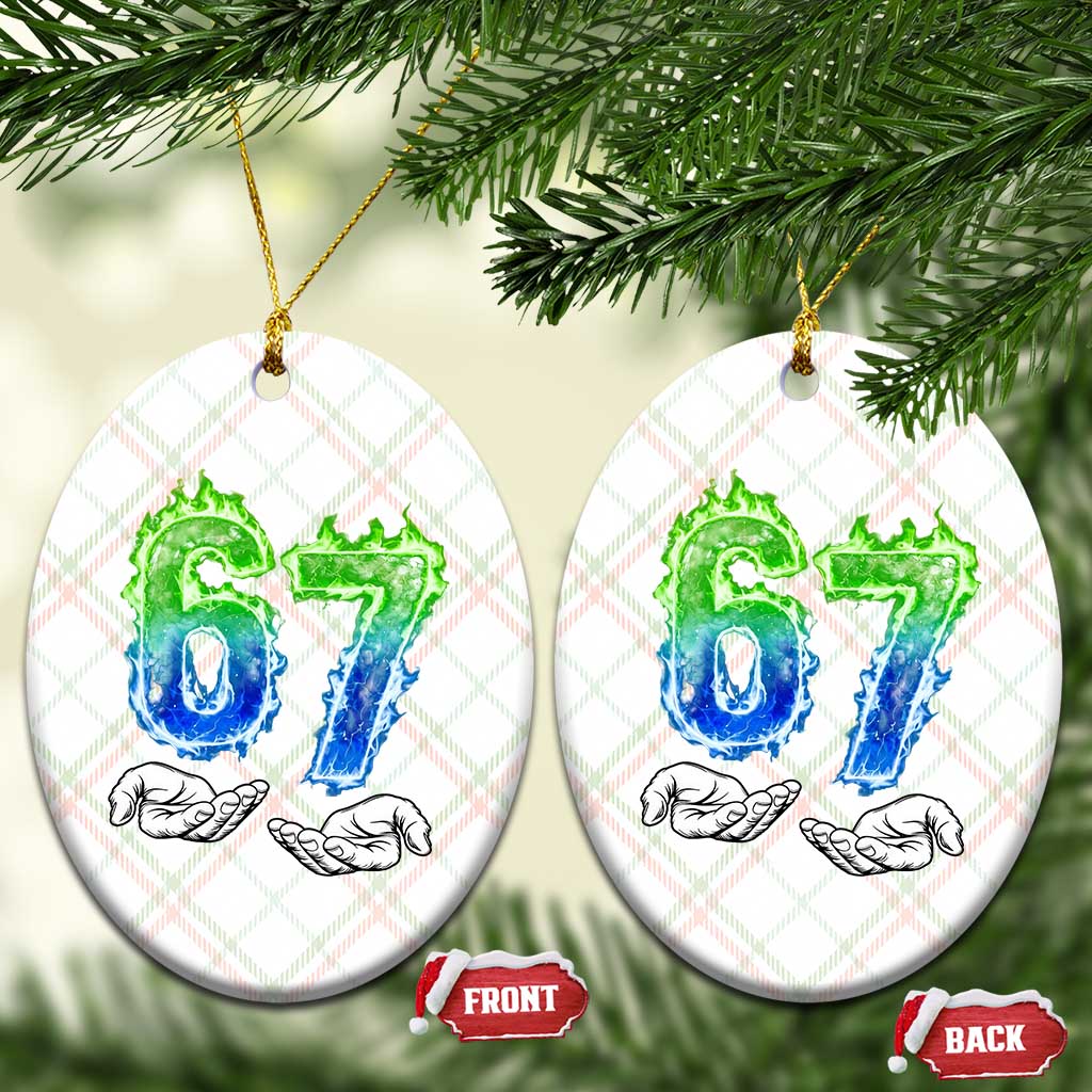 Green Fire Flame Six Seven Ceramic Ornament Trendy Meme Gift