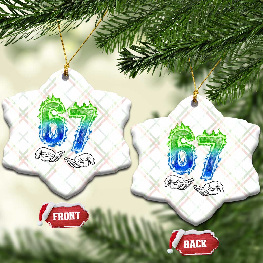 Green Fire Flame Six Seven Ceramic Ornament Trendy Meme Gift