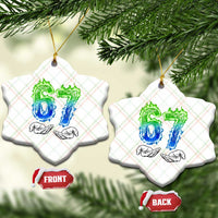 Green Fire Flame Six Seven Ceramic Ornament Trendy Meme Gift