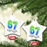 Green Fire Flame Six Seven Ceramic Ornament Trendy Meme Gift