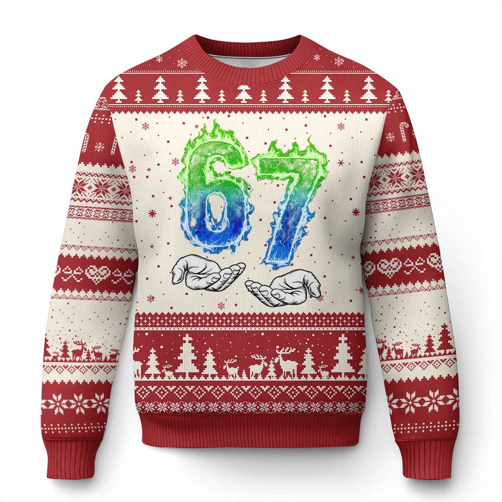 Green Fire Flame Six Seven Ugly Christmas Sweater Trendy Meme Gift
