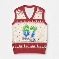 Green Fire Flame Six Seven V-Neck Knit Sweater Vest Trendy Meme Gift