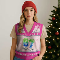 Green Fire Flame Six Seven V-Neck Knit Sweater Vest Trendy Meme Gift