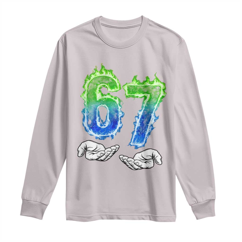 Green Fire Flame Six Seven Long Sleeve Shirt Trendy Meme Gift