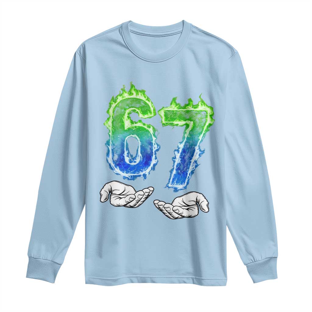 Green Fire Flame Six Seven Long Sleeve Shirt Trendy Meme Gift