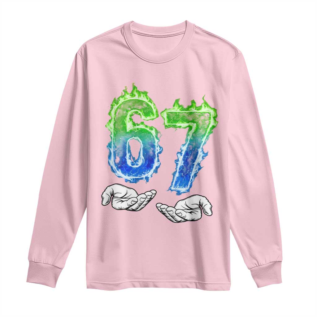 Green Fire Flame Six Seven Long Sleeve Shirt Trendy Meme Gift