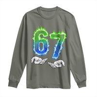 Green Fire Flame Six Seven Long Sleeve Shirt Trendy Meme Gift