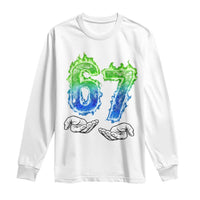 Green Fire Flame Six Seven Long Sleeve Shirt Trendy Meme Gift