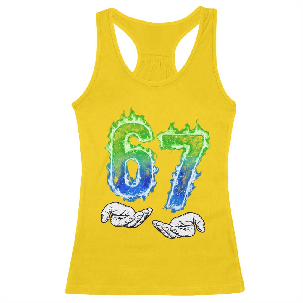 Green Fire Flame Six Seven Racerback Tank Top Trendy Meme Gift