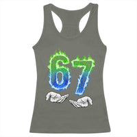 Green Fire Flame Six Seven Racerback Tank Top Trendy Meme Gift