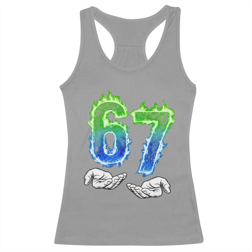 Green Fire Flame Six Seven Racerback Tank Top Trendy Meme Gift