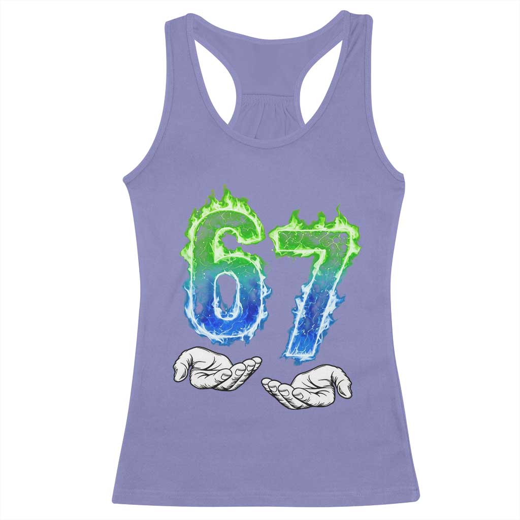 Green Fire Flame Six Seven Racerback Tank Top Trendy Meme Gift