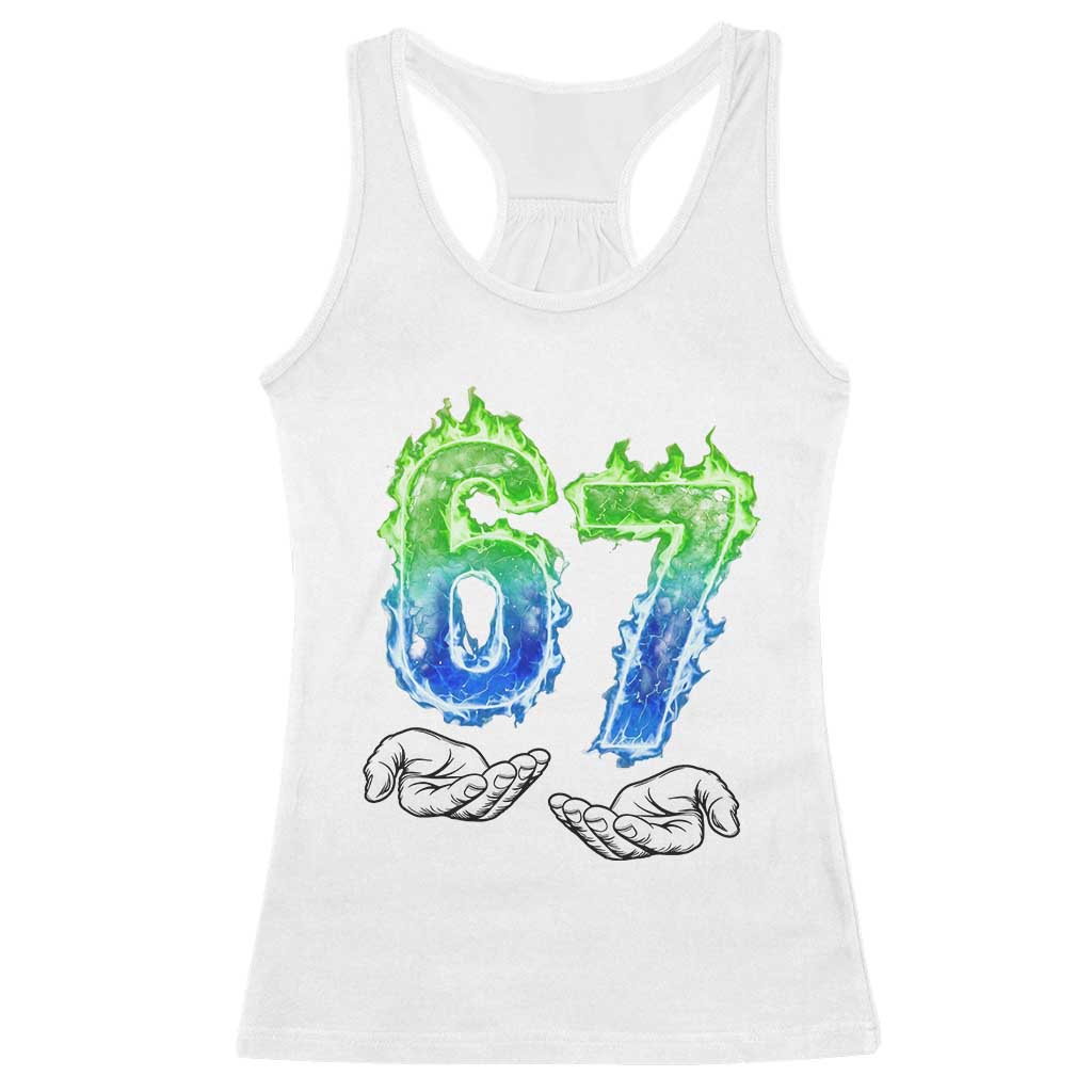 Green Fire Flame Six Seven Racerback Tank Top Trendy Meme Gift