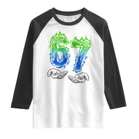 Green Fire Flame Six Seven Raglan Shirt Trendy Meme Gift