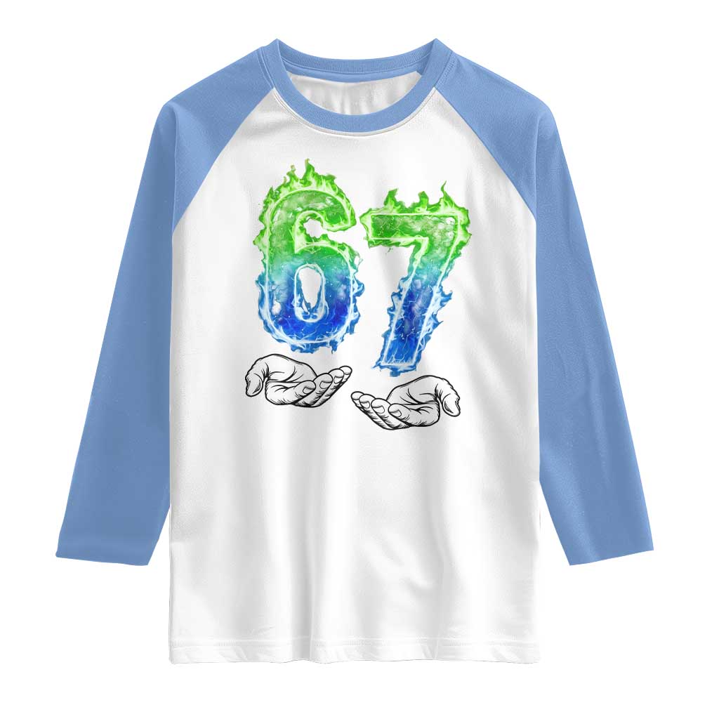 Green Fire Flame Six Seven Raglan Shirt Trendy Meme Gift