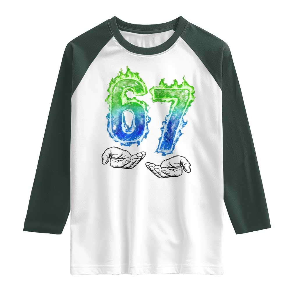 Green Fire Flame Six Seven Raglan Shirt Trendy Meme Gift
