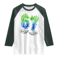 Green Fire Flame Six Seven Raglan Shirt Trendy Meme Gift