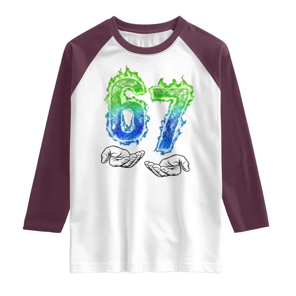 Green Fire Flame Six Seven Raglan Shirt Trendy Meme Gift
