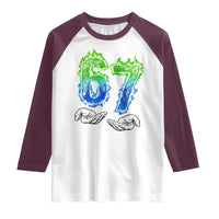 Green Fire Flame Six Seven Raglan Shirt Trendy Meme Gift