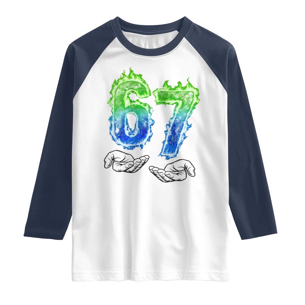 Green Fire Flame Six Seven Raglan Shirt Trendy Meme Gift