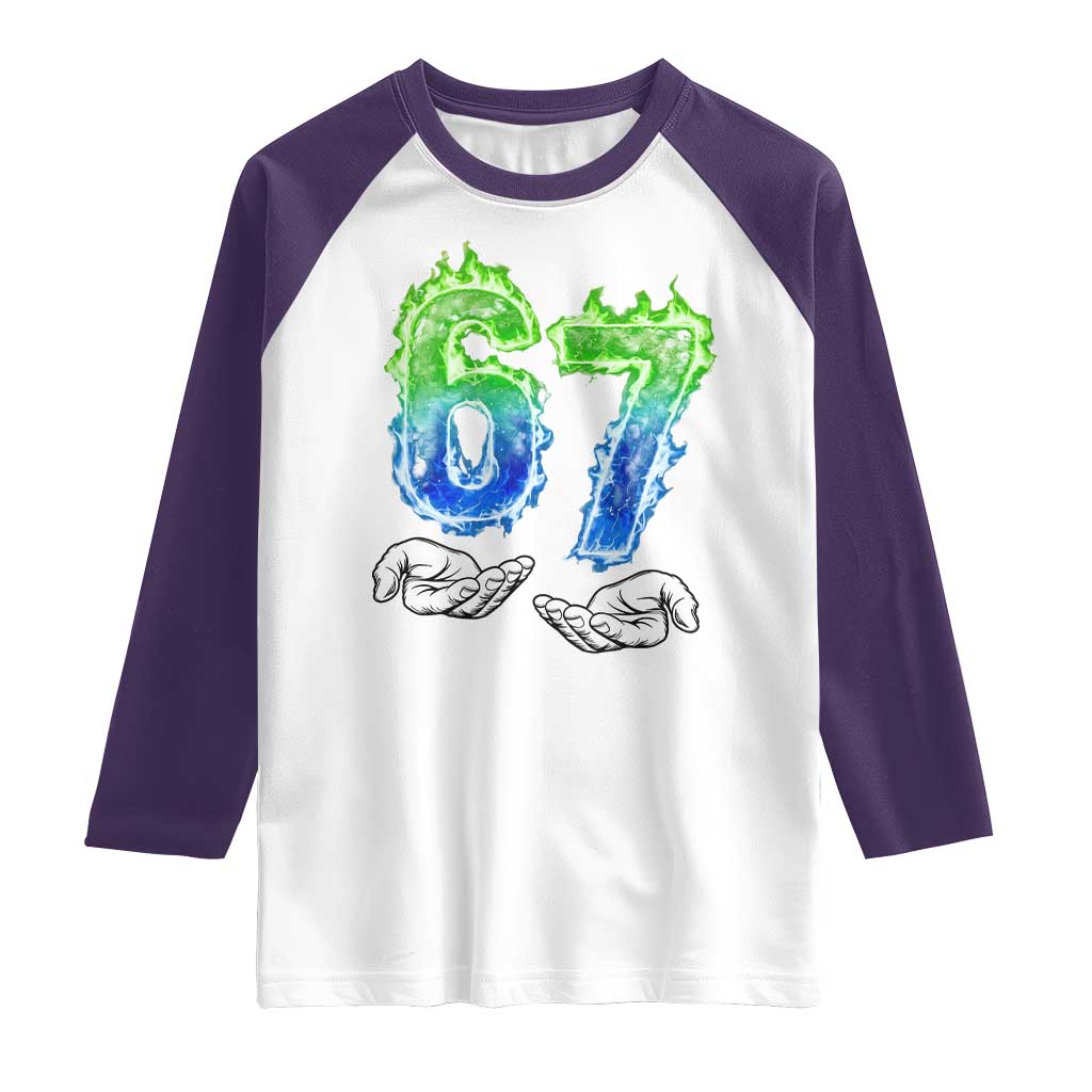 Green Fire Flame Six Seven Raglan Shirt Trendy Meme Gift