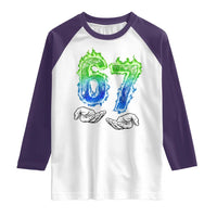 Green Fire Flame Six Seven Raglan Shirt Trendy Meme Gift