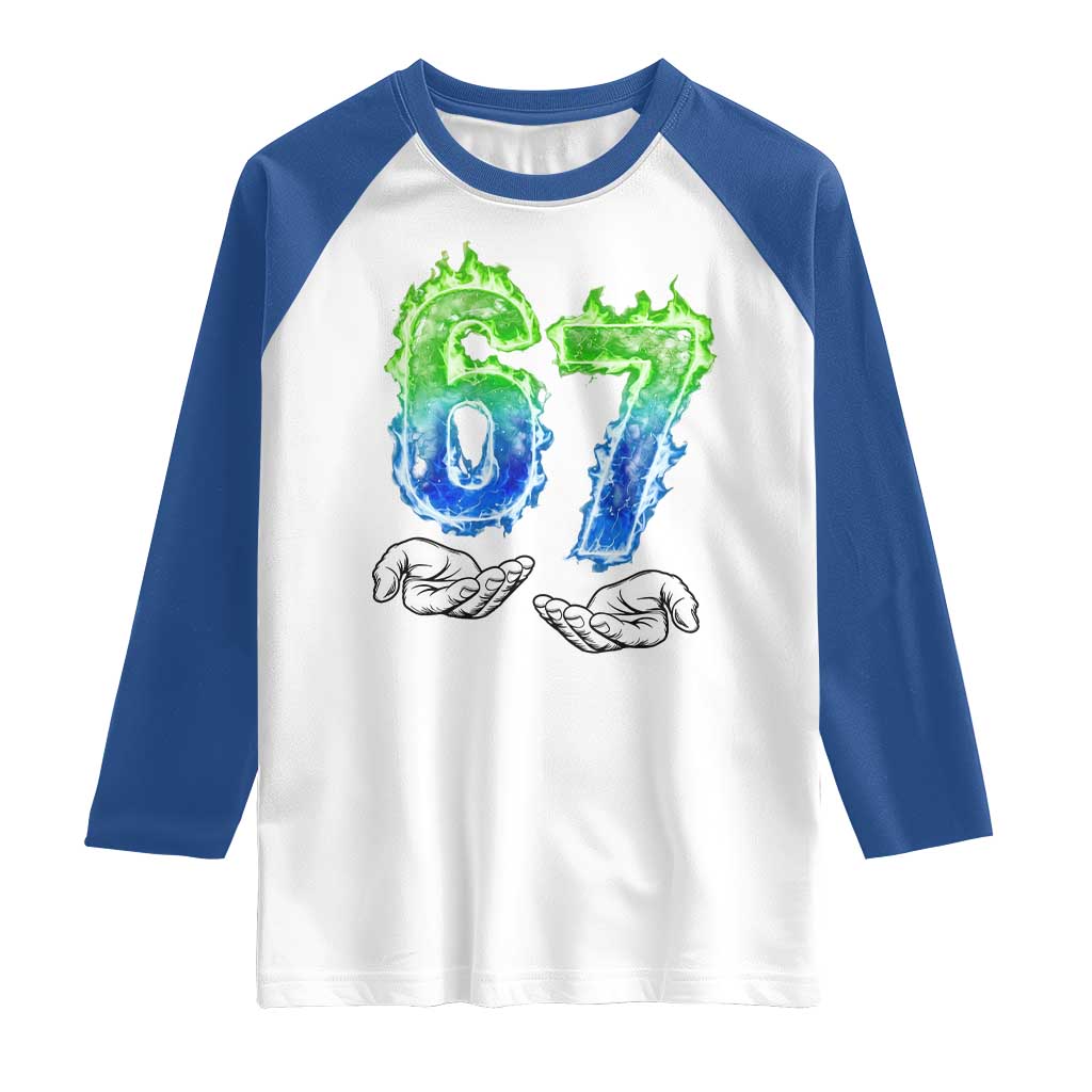 Green Fire Flame Six Seven Raglan Shirt Trendy Meme Gift