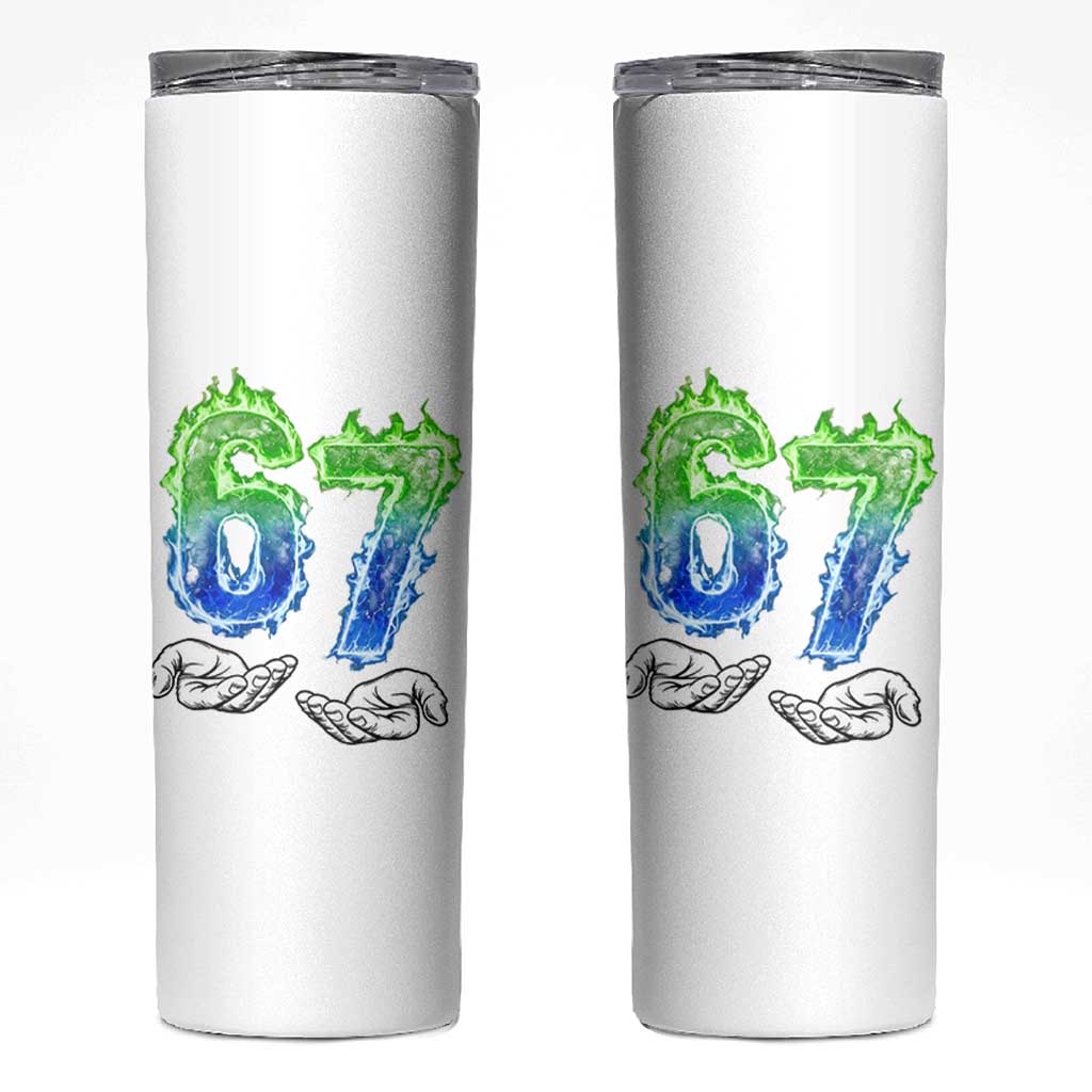 Green Fire Flame Six Seven Skinny Tumbler Trendy Meme Gift
