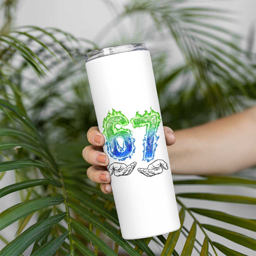 Green Fire Flame Six Seven Skinny Tumbler Trendy Meme Gift
