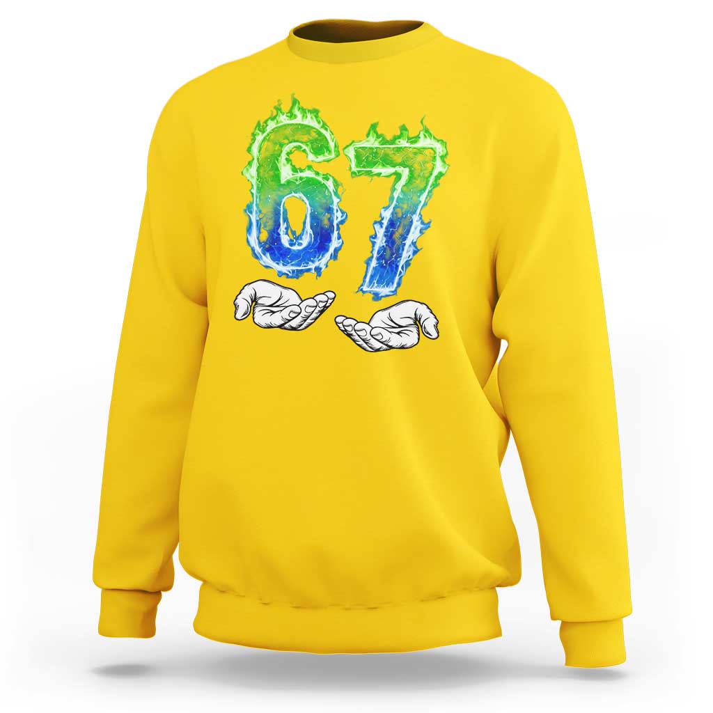 Green Fire Flame Six Seven Sweatshirt Trendy Meme Gift