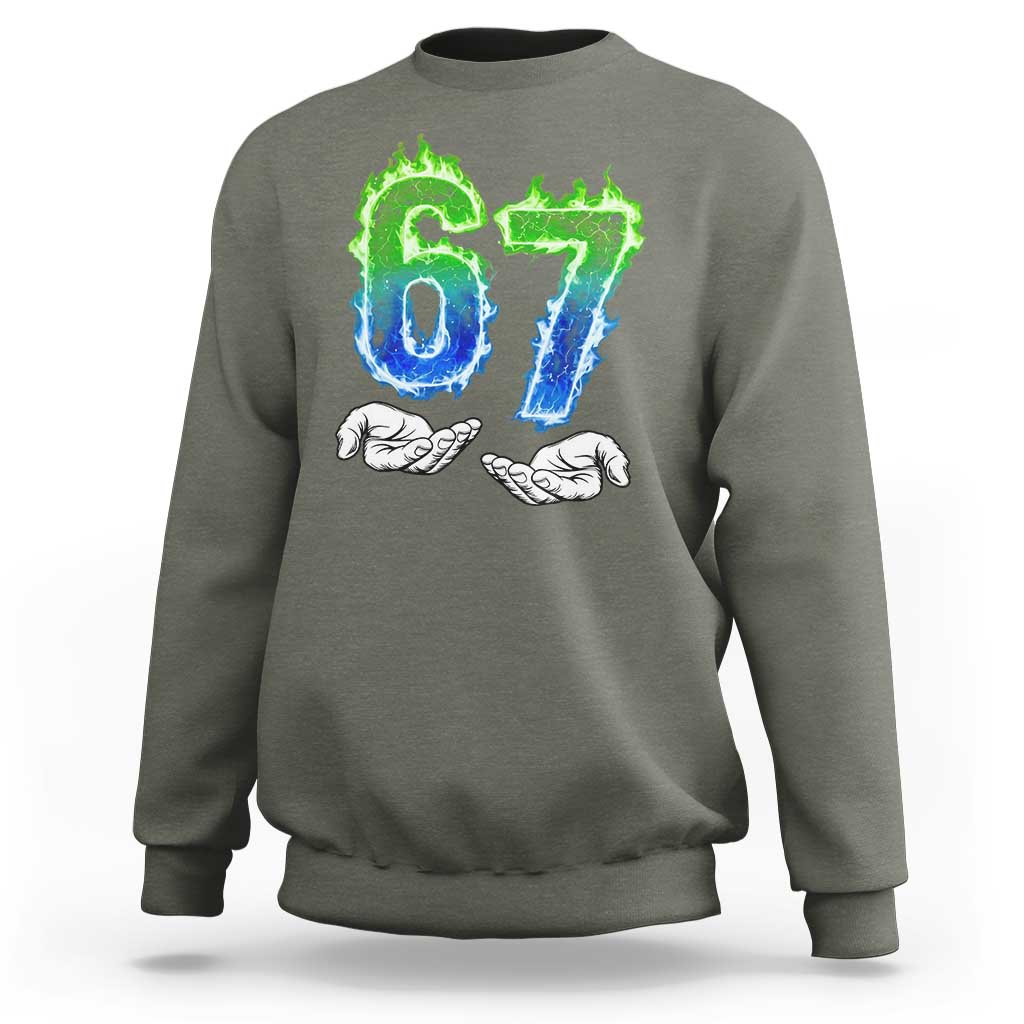 Green Fire Flame Six Seven Sweatshirt Trendy Meme Gift