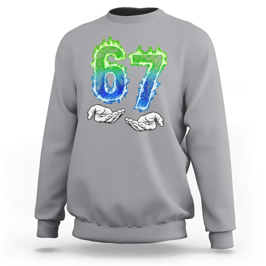 Green Fire Flame Six Seven Sweatshirt Trendy Meme Gift