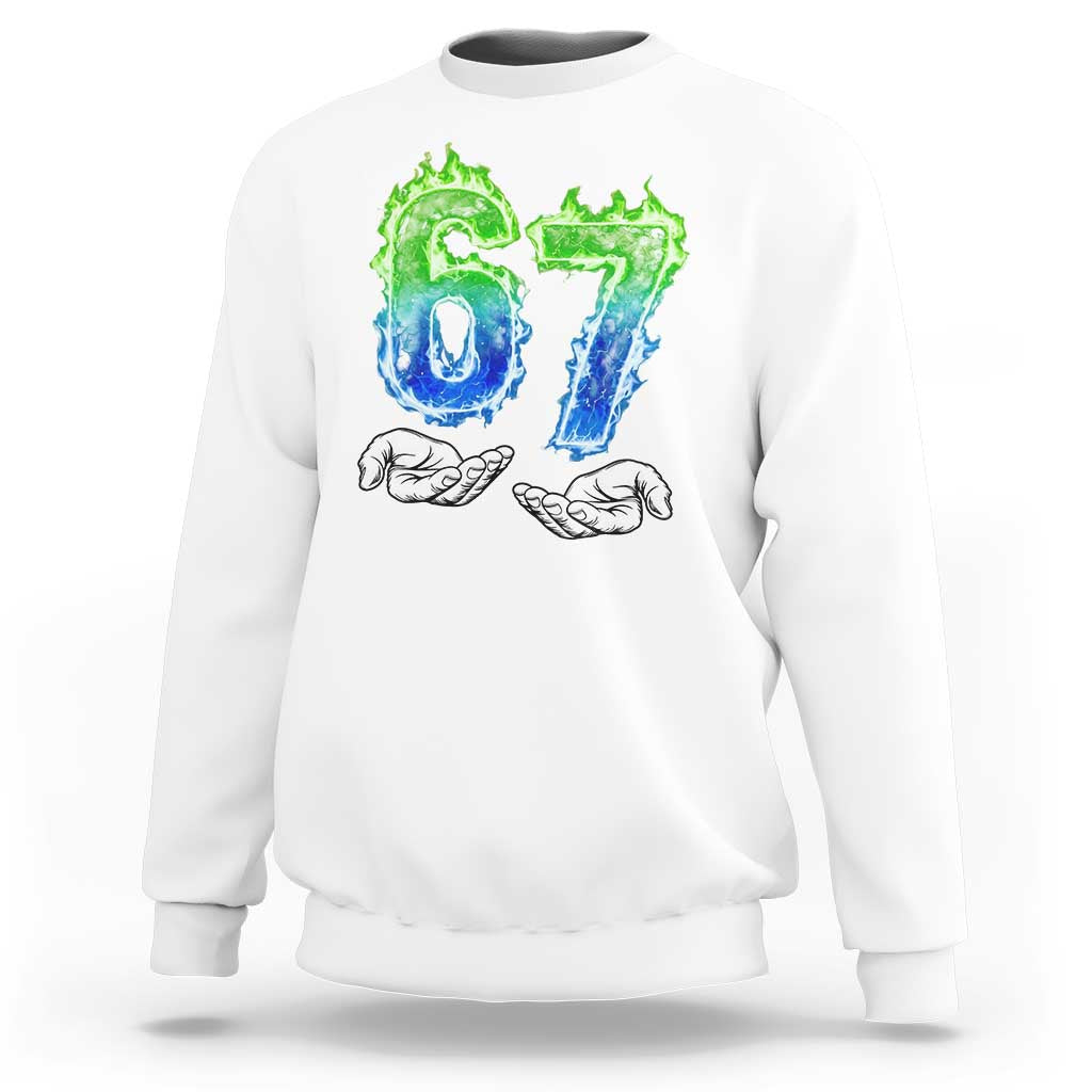 Green Fire Flame Six Seven Sweatshirt Trendy Meme Gift
