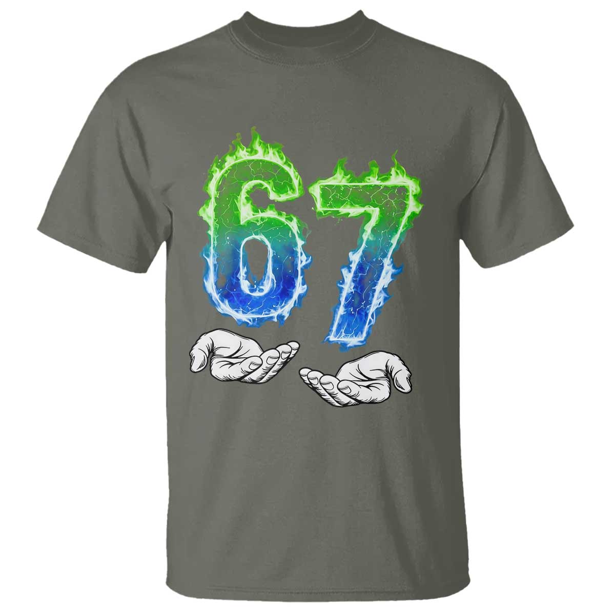 Green Fire Flame Six Seven T Shirt Trendy Meme Gift