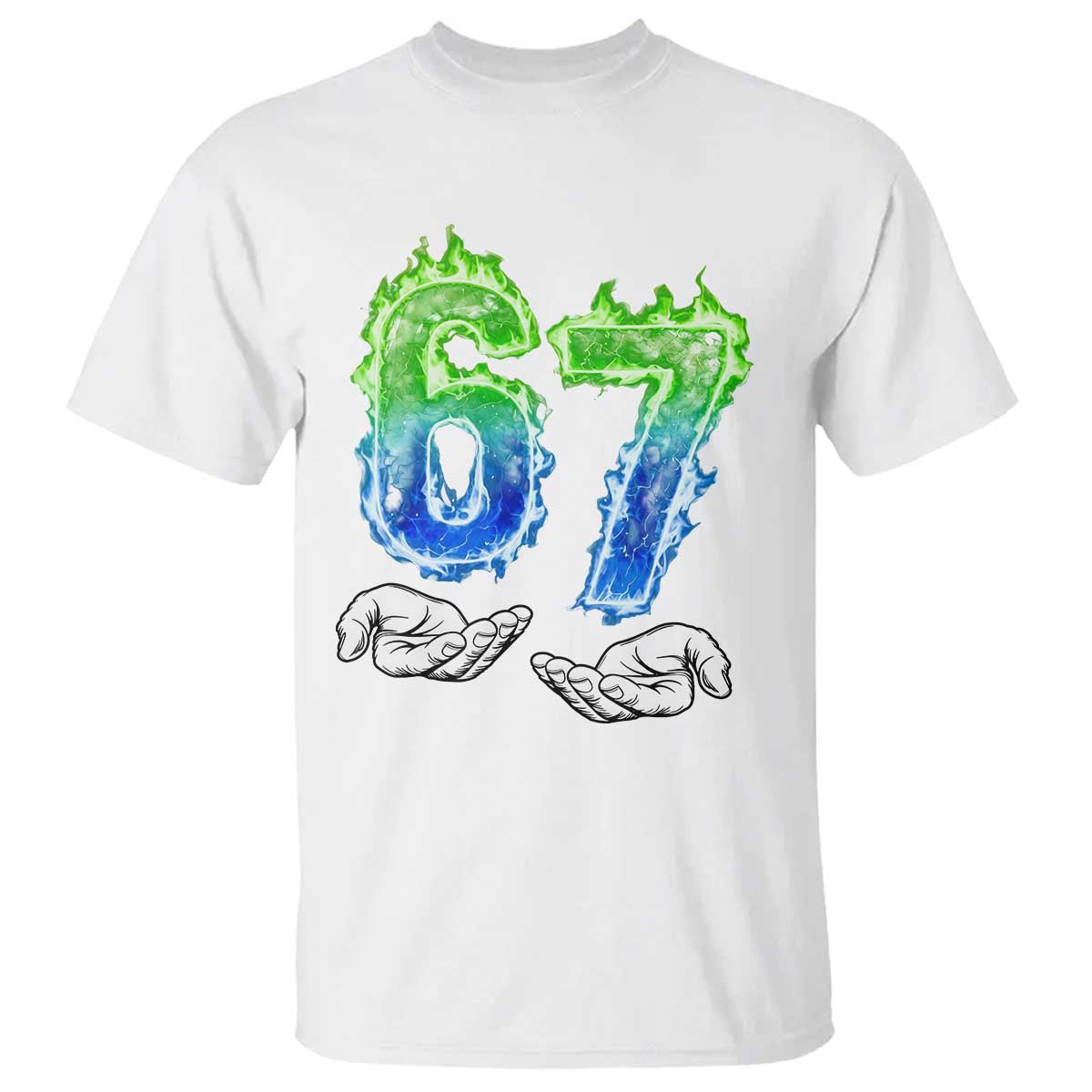 Green Fire Flame Six Seven T Shirt Trendy Meme Gift