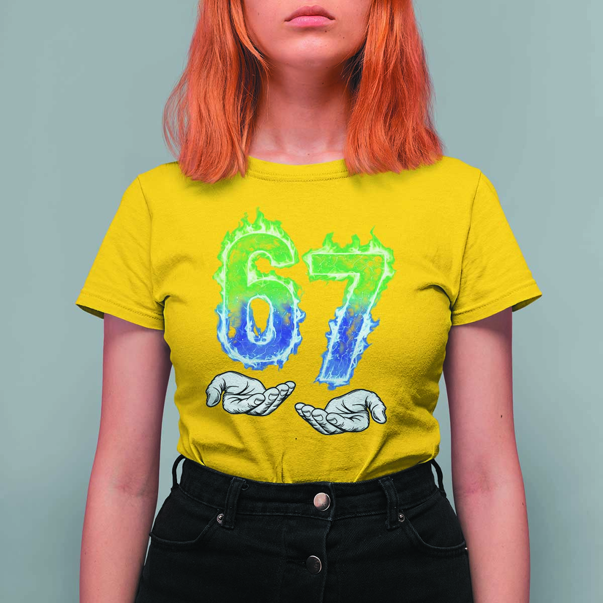 Green Fire Flame Six Seven T Shirt For Women Trendy Meme Gift