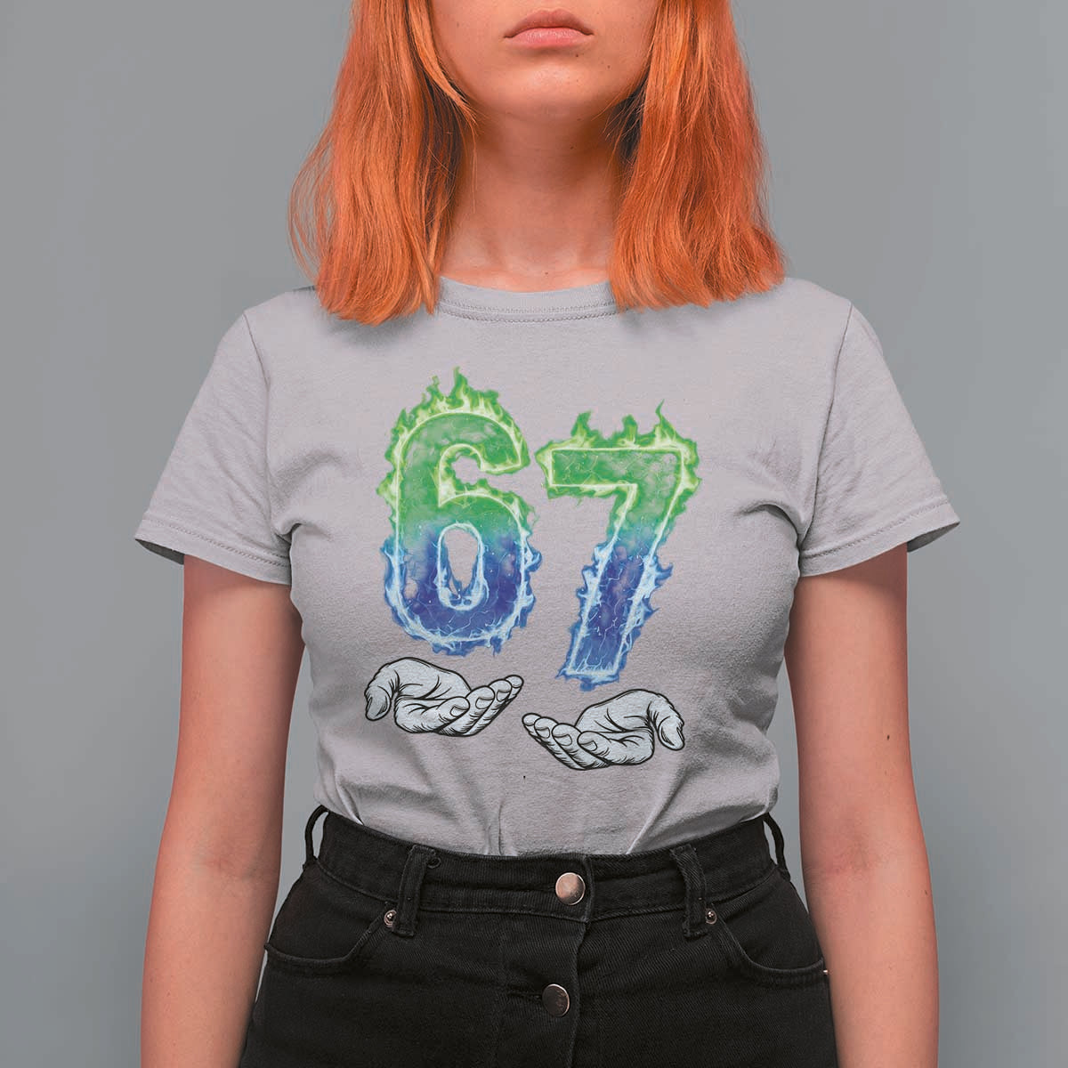 Green Fire Flame Six Seven T Shirt For Women Trendy Meme Gift