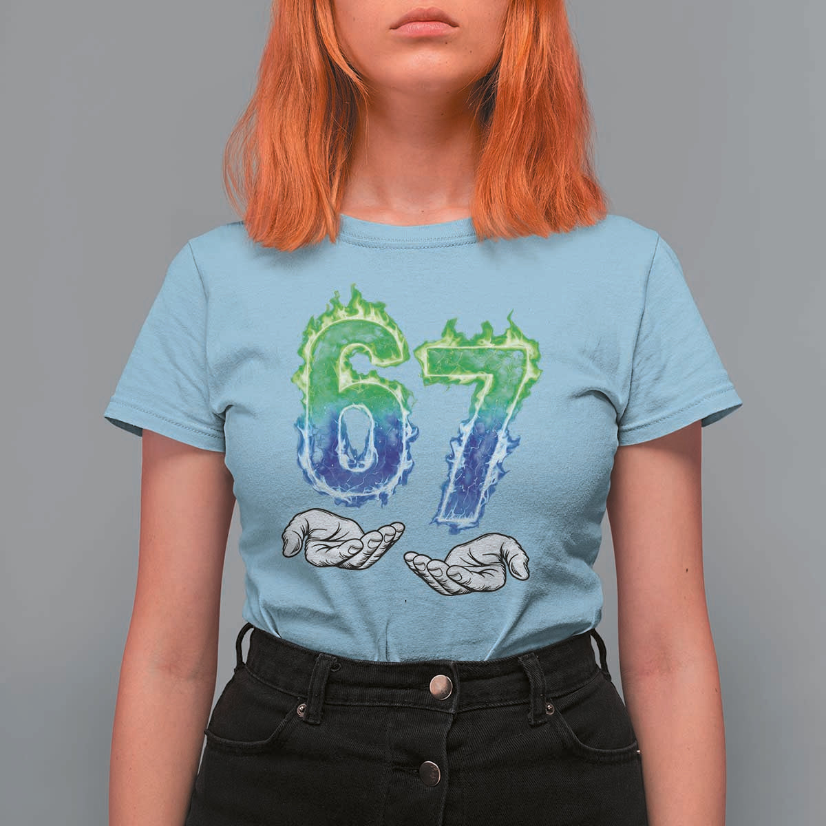 Green Fire Flame Six Seven T Shirt For Women Trendy Meme Gift