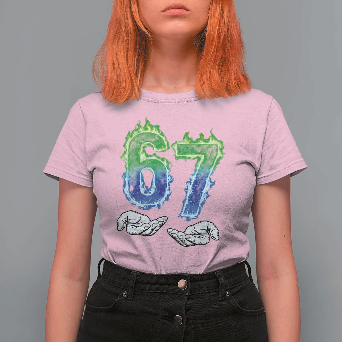 Green Fire Flame Six Seven T Shirt For Women Trendy Meme Gift